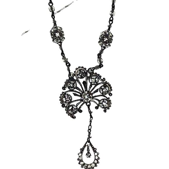 Victorian Crystal & Rhinestone Double Pendant Necklace - Picture 5 of 14